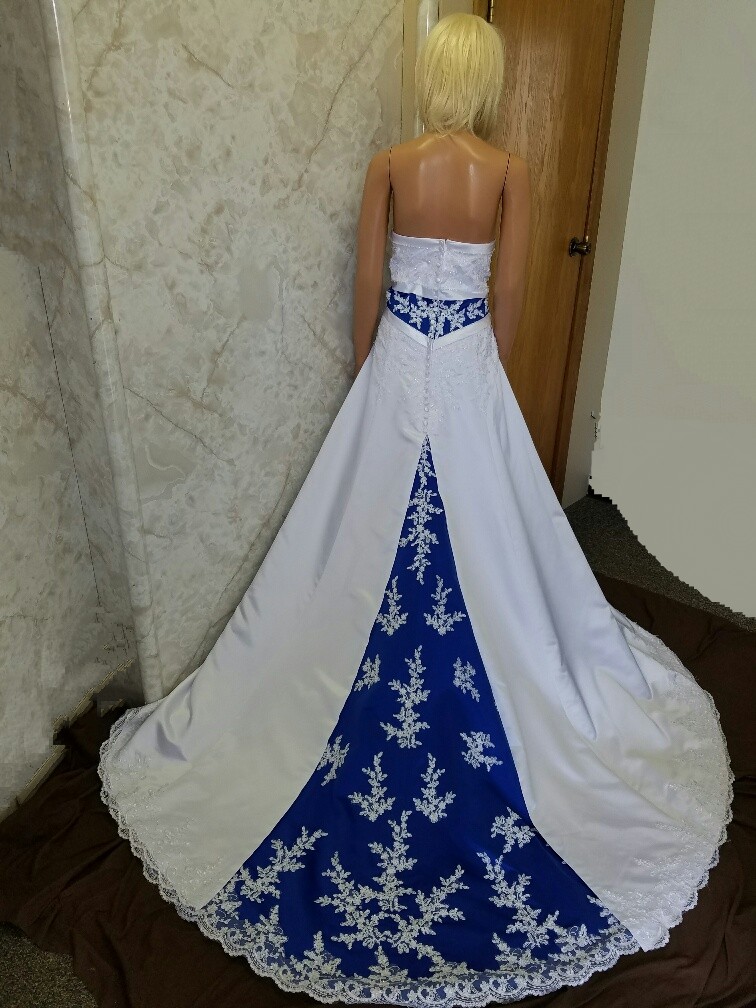 Royal blue empire banded wedding gown.